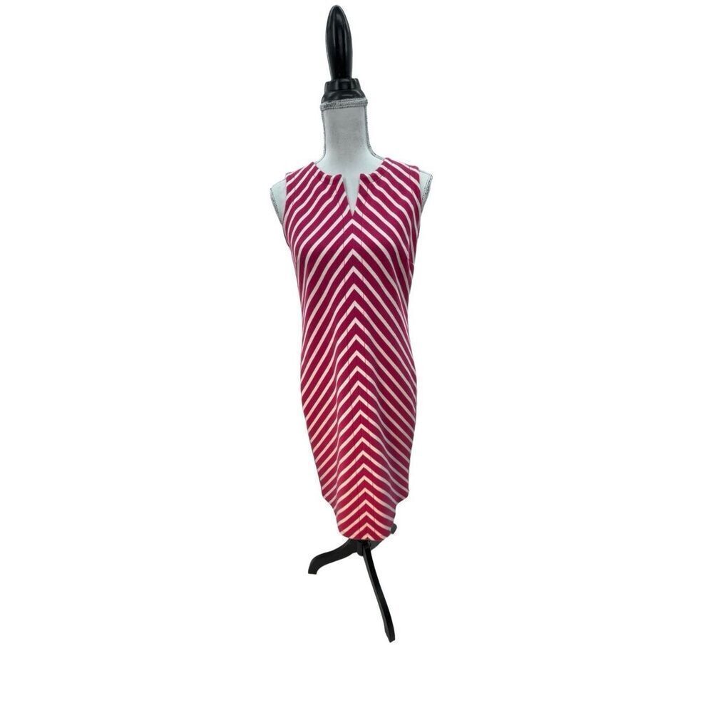 Talbots sleeveless chevron geometrical, pattern, sheath pink and white dress